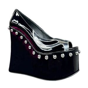 NIB DEADSTOCK!! MONSTER HIGH x YRU BLACK & SILVER UNDEAD SKELITA PLATFORM WEDGES